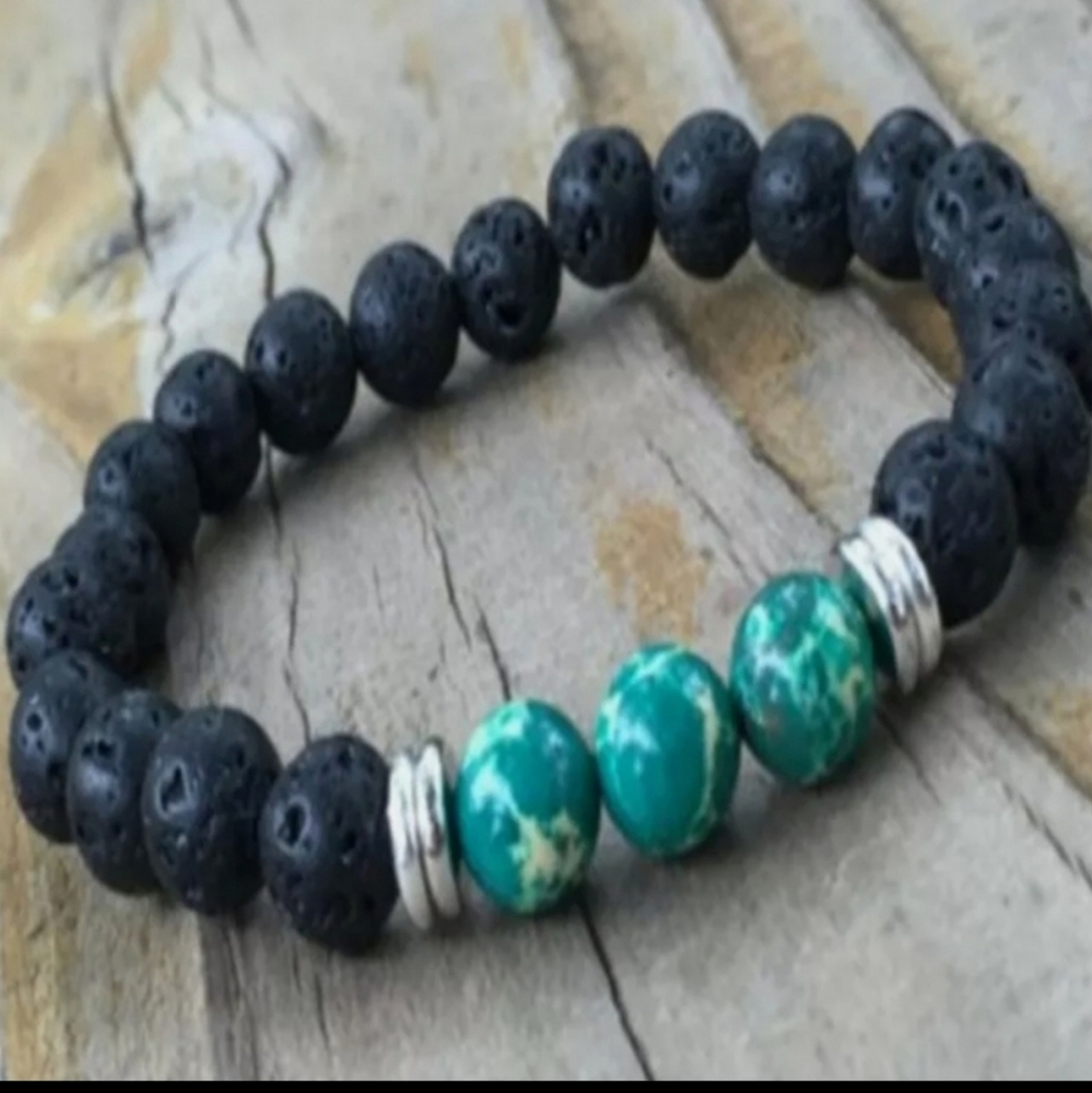 8mm lava Stone turquoise gemstone Mala Yoga Bracelet Chakra Sutra Handmade G11-B